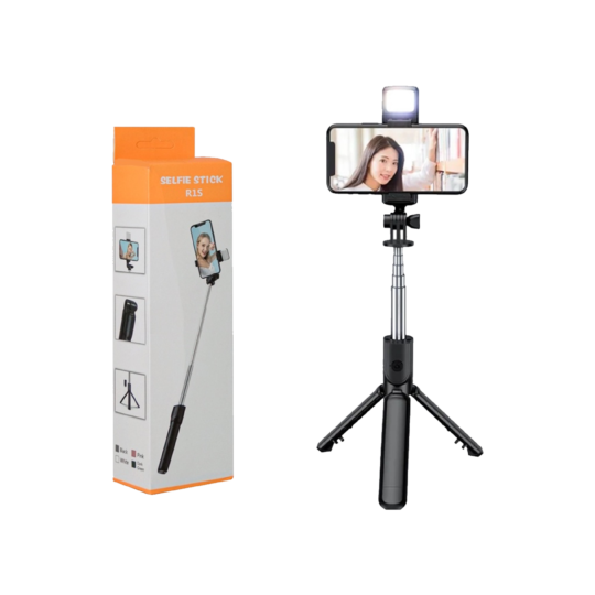 R1S Bluetooth Selfie Stick Tripod with Built-In LED Fill Light