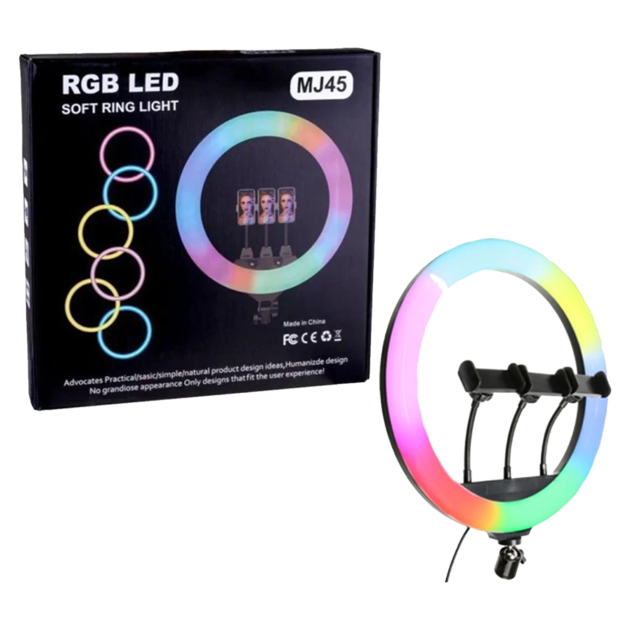 MJ45 18" RGB LED Soft Ring Light with Triple Phone Holders
