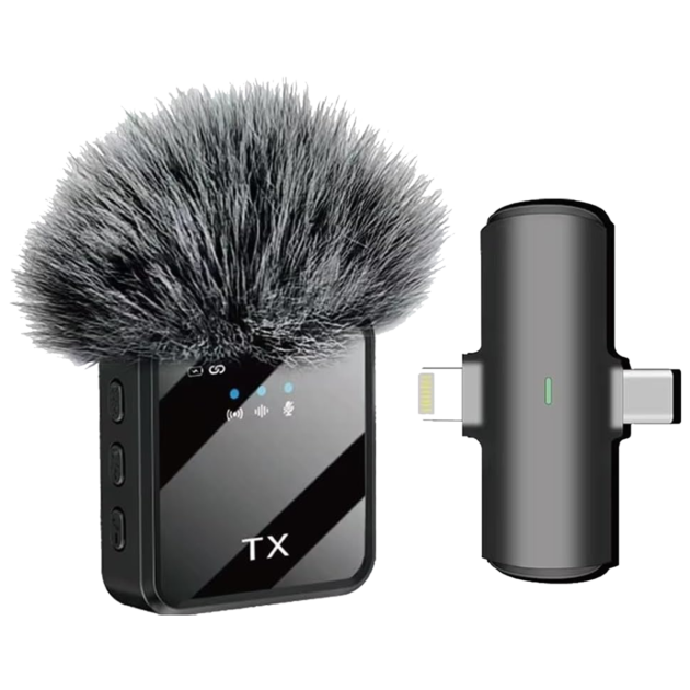 TX Wireless Clip-On Lavalier Microphone with Dual-Connector Receiver