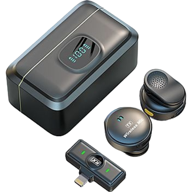 Ultra-Compact Dual Wireless Lavalier Microphone System with LED Charging Case