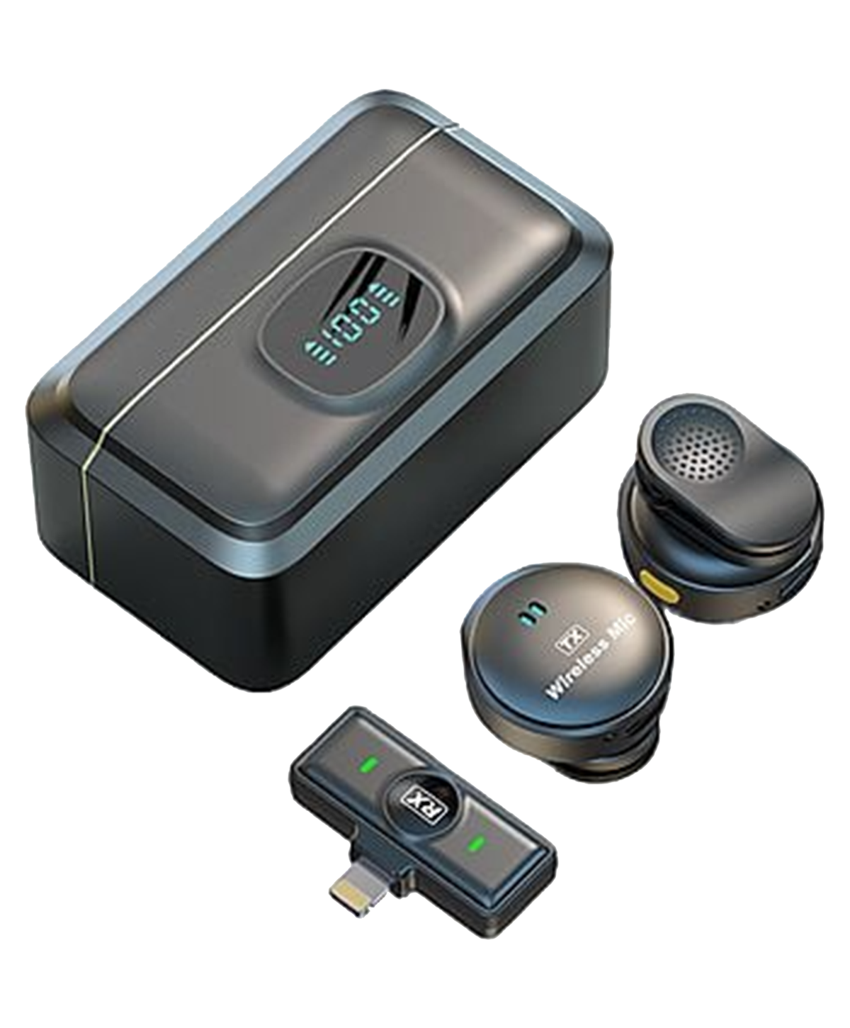 Ultra-Compact Dual Wireless Lavalier Microphone System with LED Charging Case